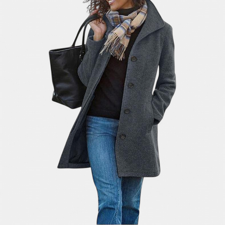 GABRIELA - Casual Wool Blend Pea Coat with Single-Breasted Design