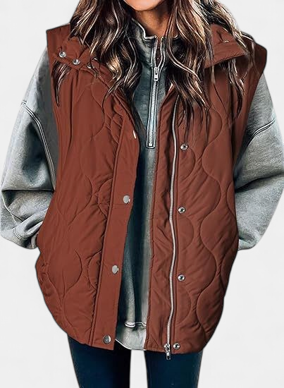 OLIVIA - Women's Casual Oversized Puffer Vest with Stand Collar