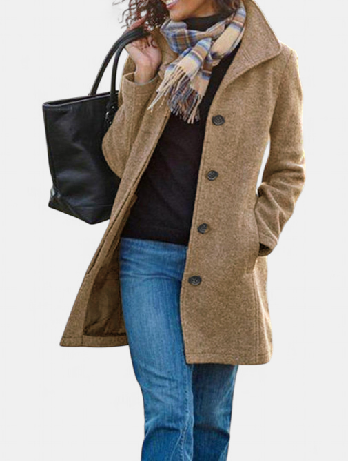 GABRIELA - Casual Wool Blend Pea Coat with Single-Breasted Design