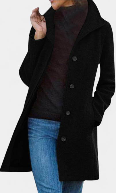 GABRIELA - Casual Wool Blend Pea Coat with Single-Breasted Design