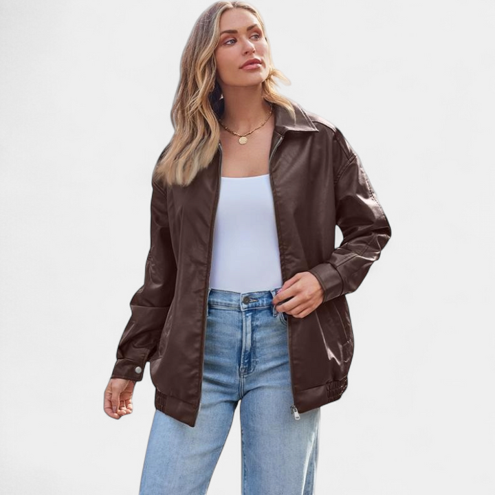 KENDRA - Women's Oversized Faux Suede Leather Motorcycle Jacket