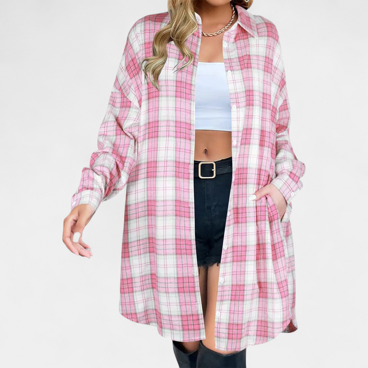 PALOMA - Classy Button Down Plaid Long-Sleeve Jacket