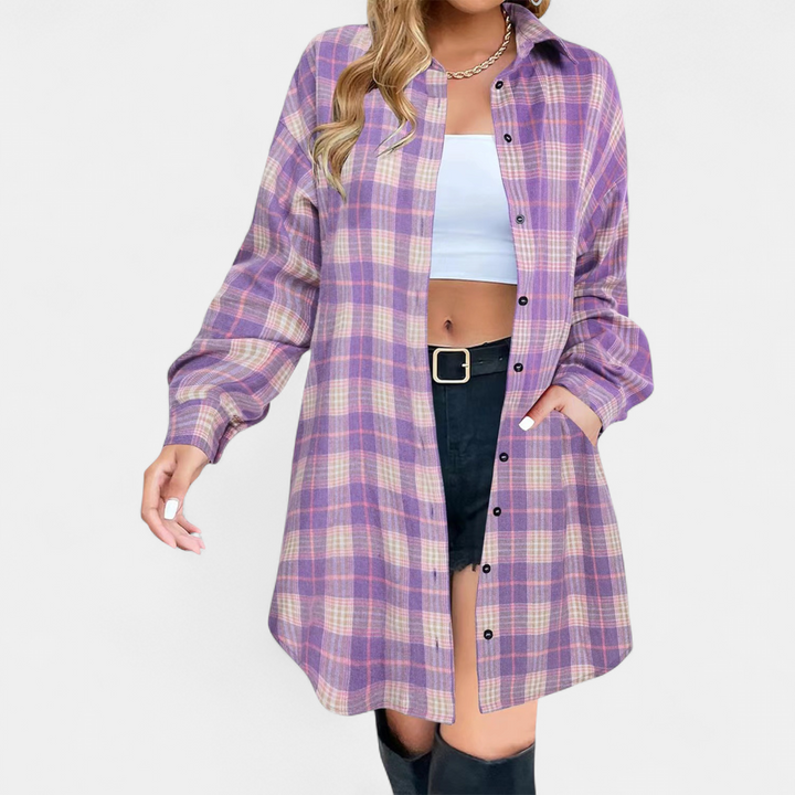 PALOMA - Classy Button Down Plaid Long-Sleeve Jacket