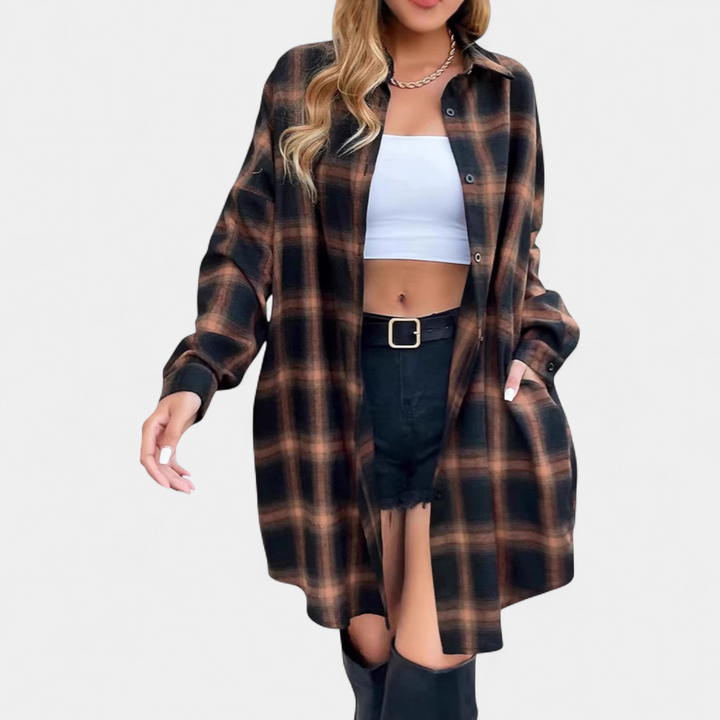 PALOMA - Classy Button Down Plaid Long-Sleeve Jacket