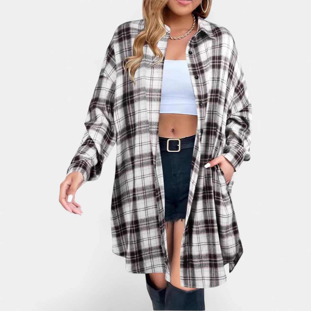 PALOMA - Classy Button Down Plaid Long-Sleeve Jacket