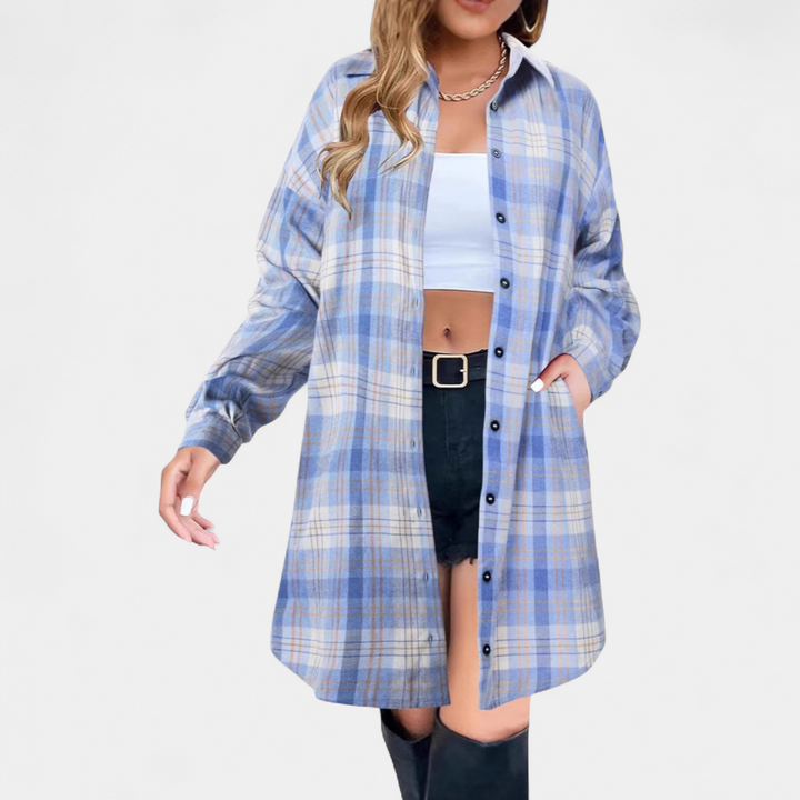 PALOMA - Classy Button Down Plaid Long-Sleeve Jacket