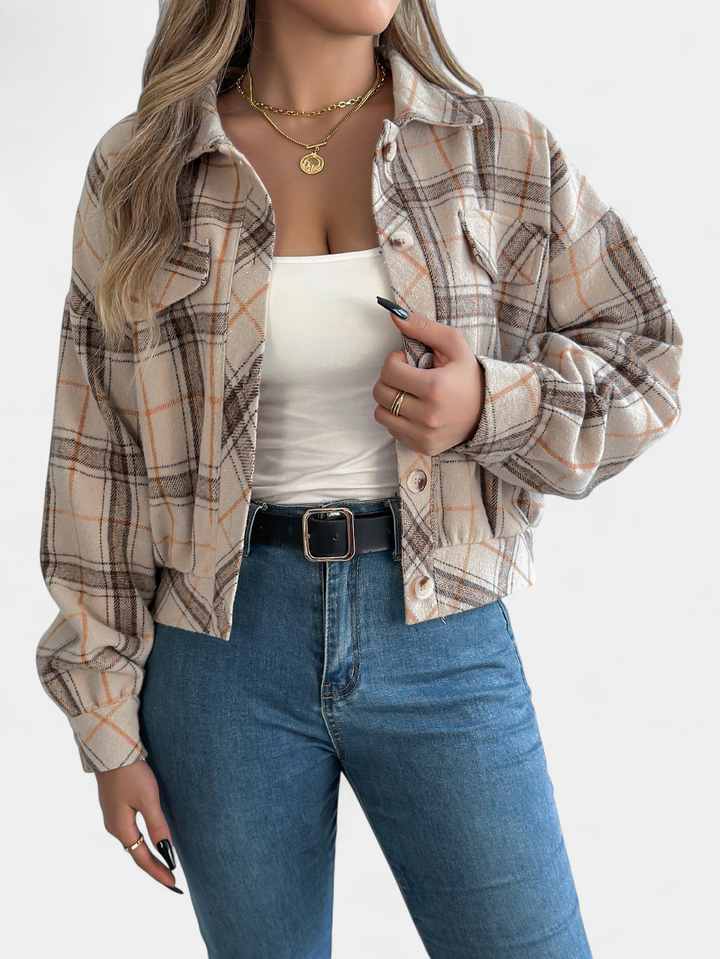 ZABEL - Casual Plaid Button Front Long Sleeve Jacket