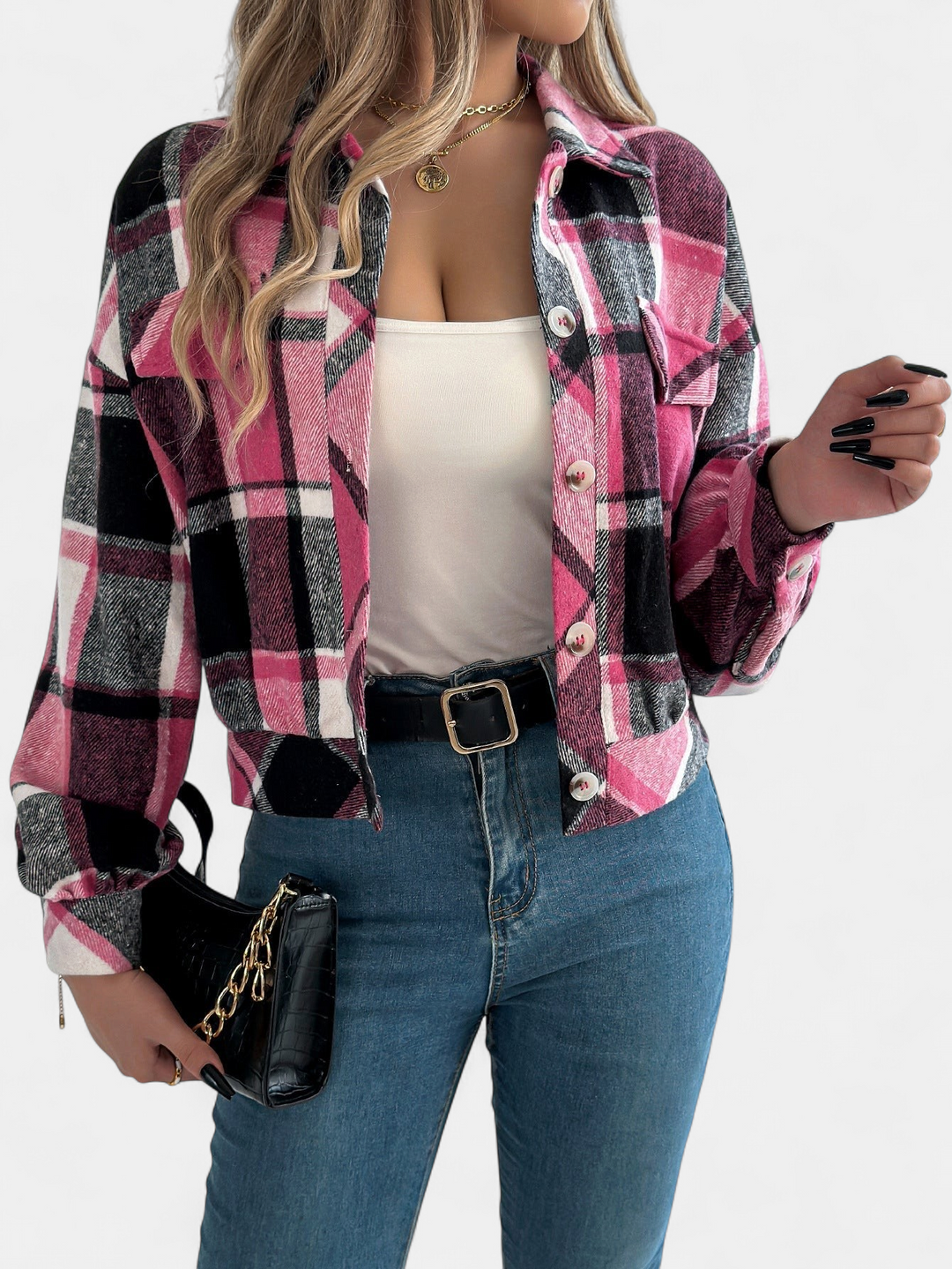 ZABEL - Casual Plaid Button Front Long Sleeve Jacket