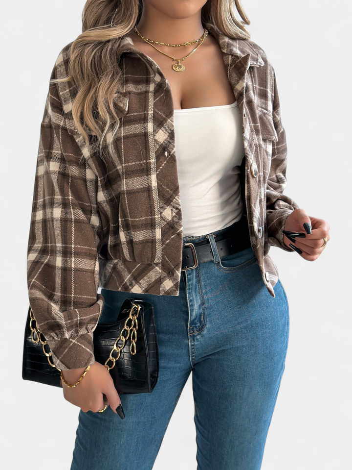 ZABEL - Casual Plaid Button Front Long Sleeve Jacket