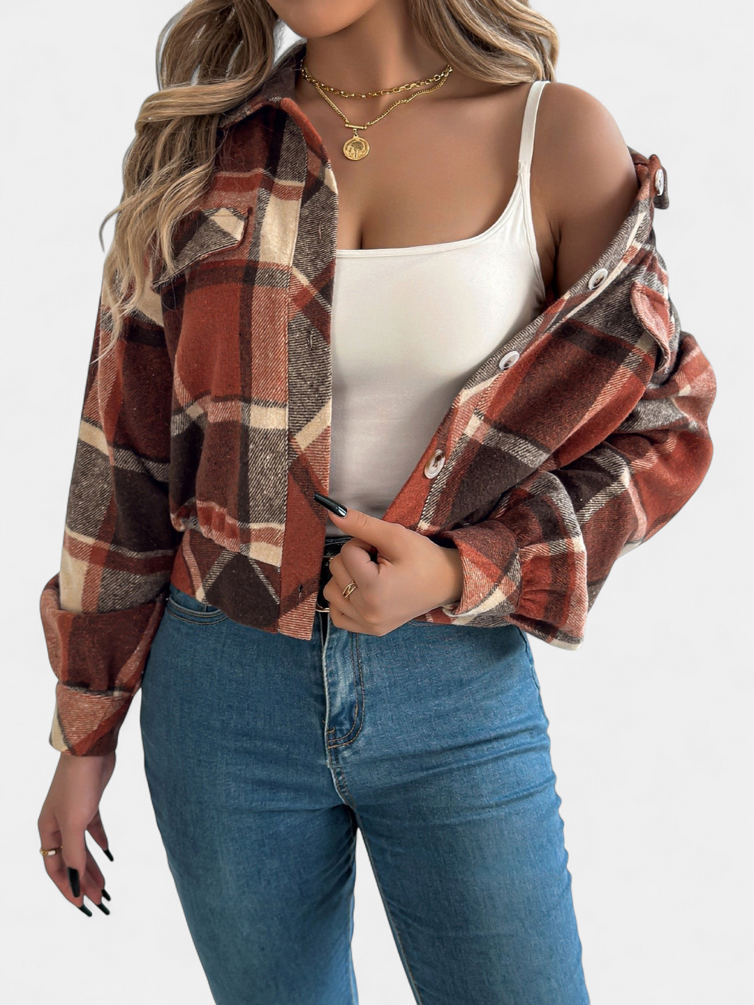 ZABEL - Casual Plaid Button Front Long Sleeve Jacket