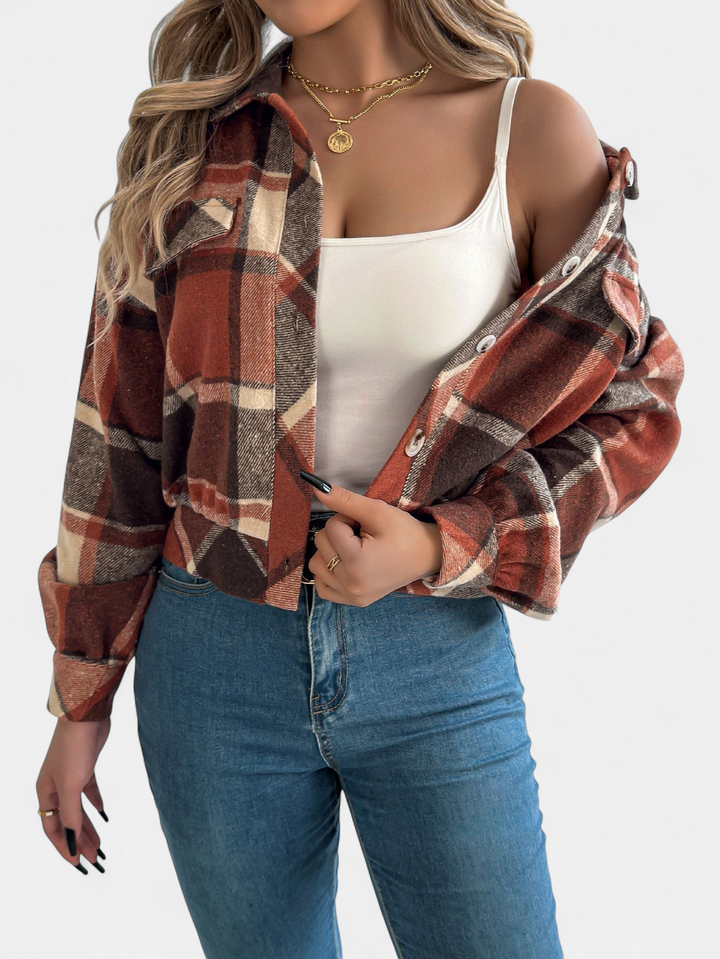 ZABEL - Casual Plaid Button Front Long Sleeve Jacket