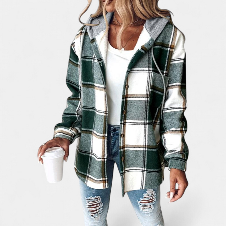 HONEY - Women’s Plaid Fleece Lined Hooded Shacket Jacket