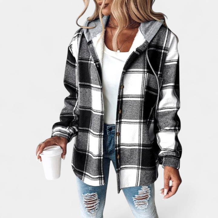HONEY - Women’s Plaid Fleece Lined Hooded Shacket Jacket