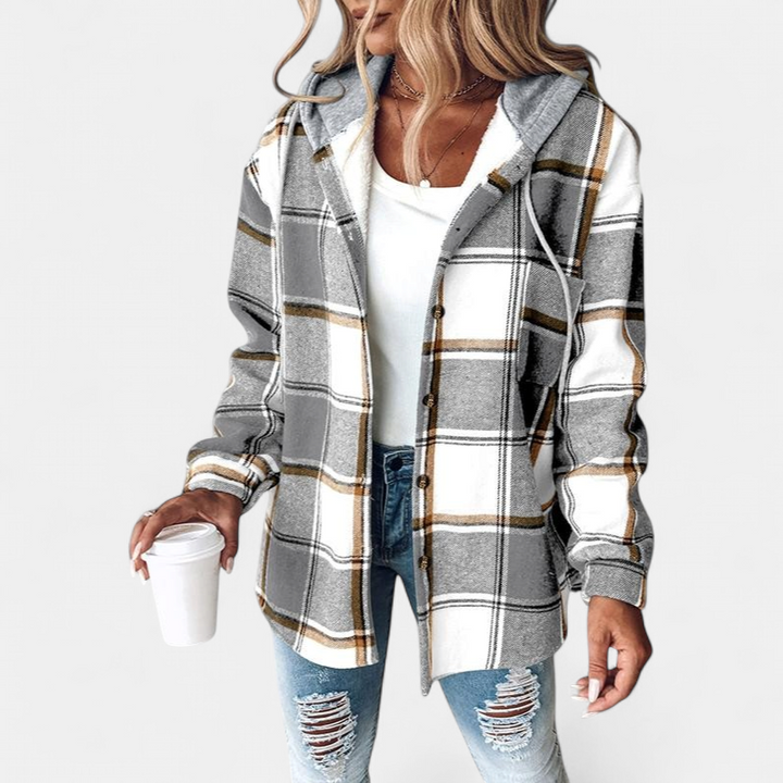 HONEY - Women’s Plaid Fleece Lined Hooded Shacket Jacket