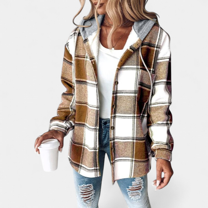 HONEY - Women’s Plaid Fleece Lined Hooded Shacket Jacket