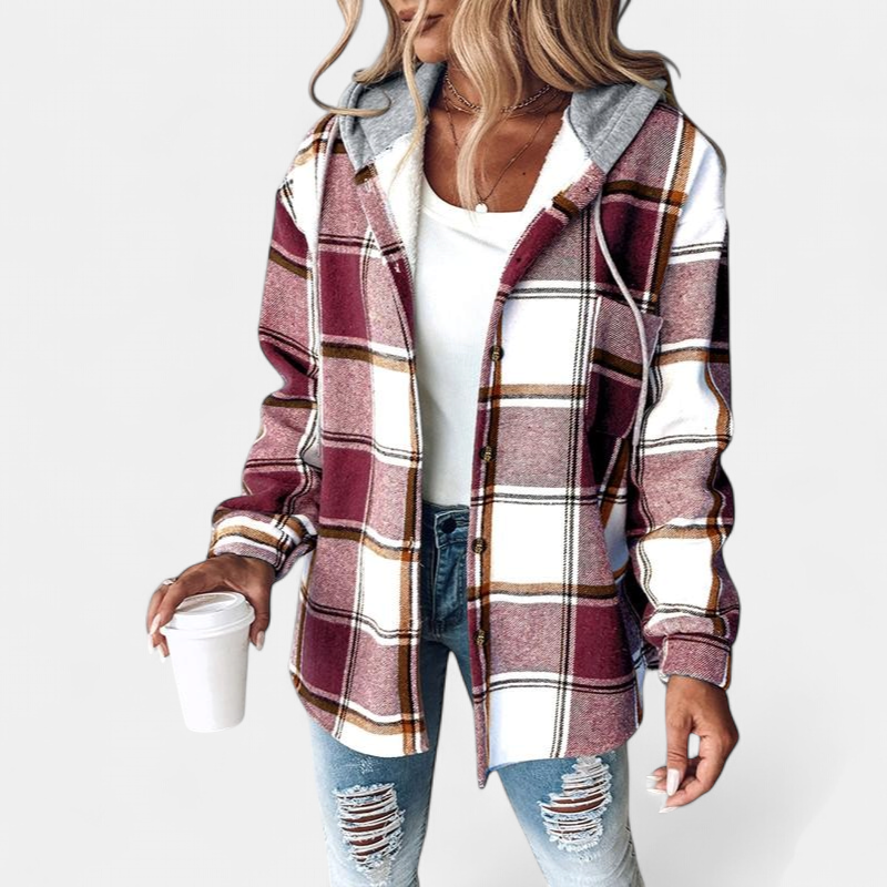 HONEY - Women’s Plaid Fleece Lined Hooded Shacket Jacket
