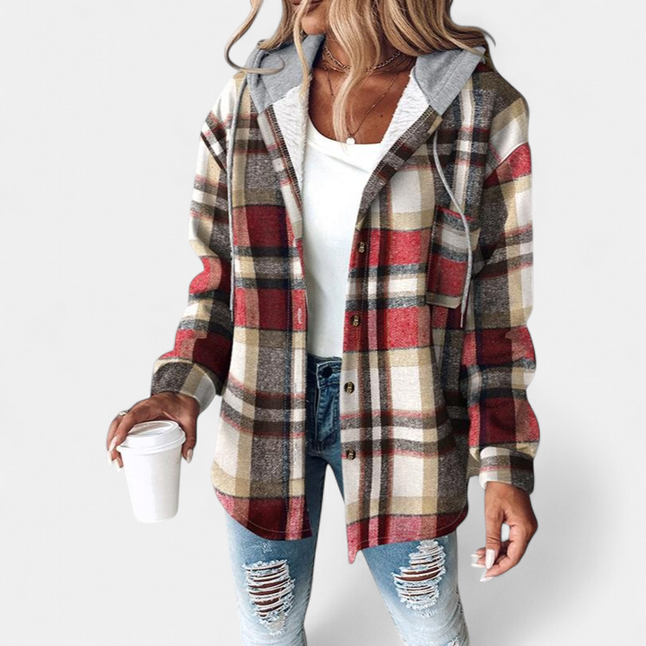 HONEY - Women’s Plaid Fleece Lined Hooded Shacket Jacket