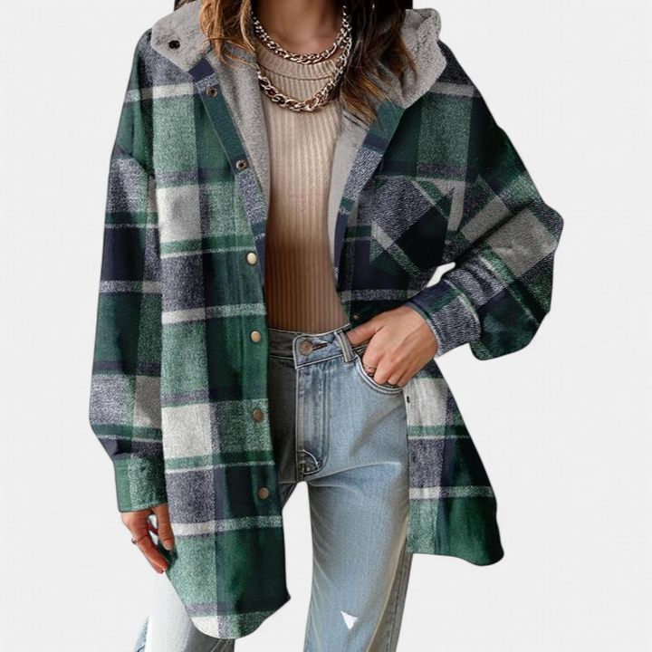 MARIE - Flannel Hooded Plaid Shacket Thick Winter Fleece Coat