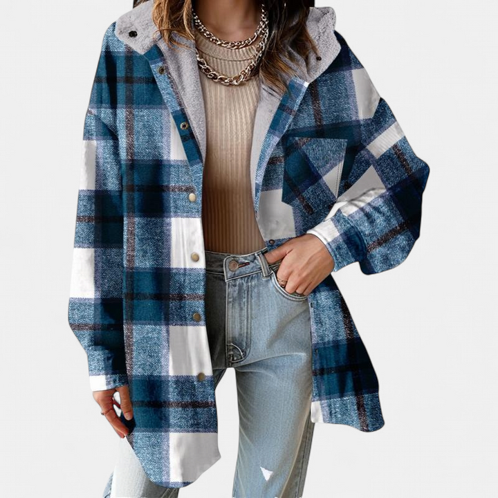 MARIE - Flannel Hooded Plaid Shacket Thick Winter Fleece Coat