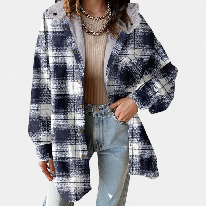 MARIE - Flannel Hooded Plaid Shacket Thick Winter Fleece Coat