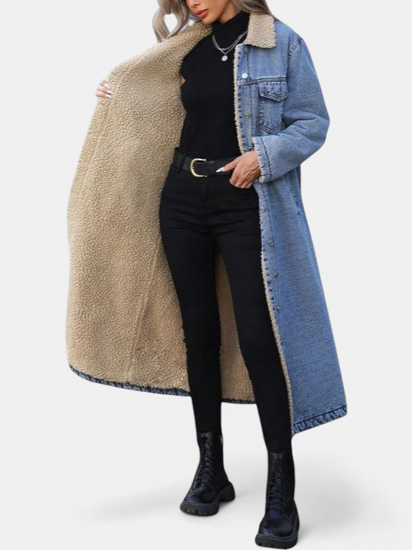 SAMANTHA - Long Fleece Lined Jacket Winter Single Breasted Coat