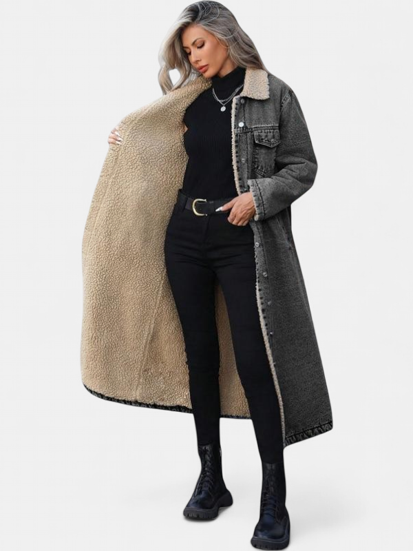 SAMANTHA - Long Fleece Lined Jacket Winter Single Breasted Coat