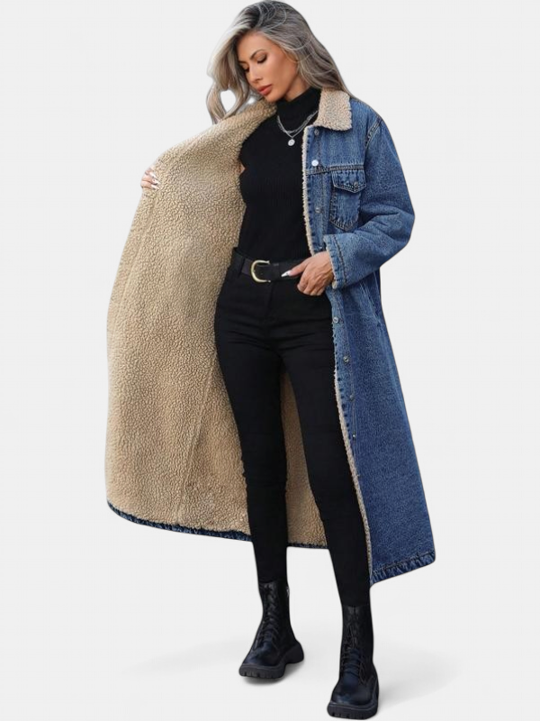 SAMANTHA - Long Fleece Lined Jacket Winter Single Breasted Coat