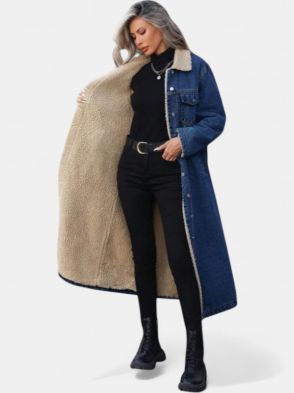 SAMANTHA - Long Fleece Lined Jacket Winter Single Breasted Coat