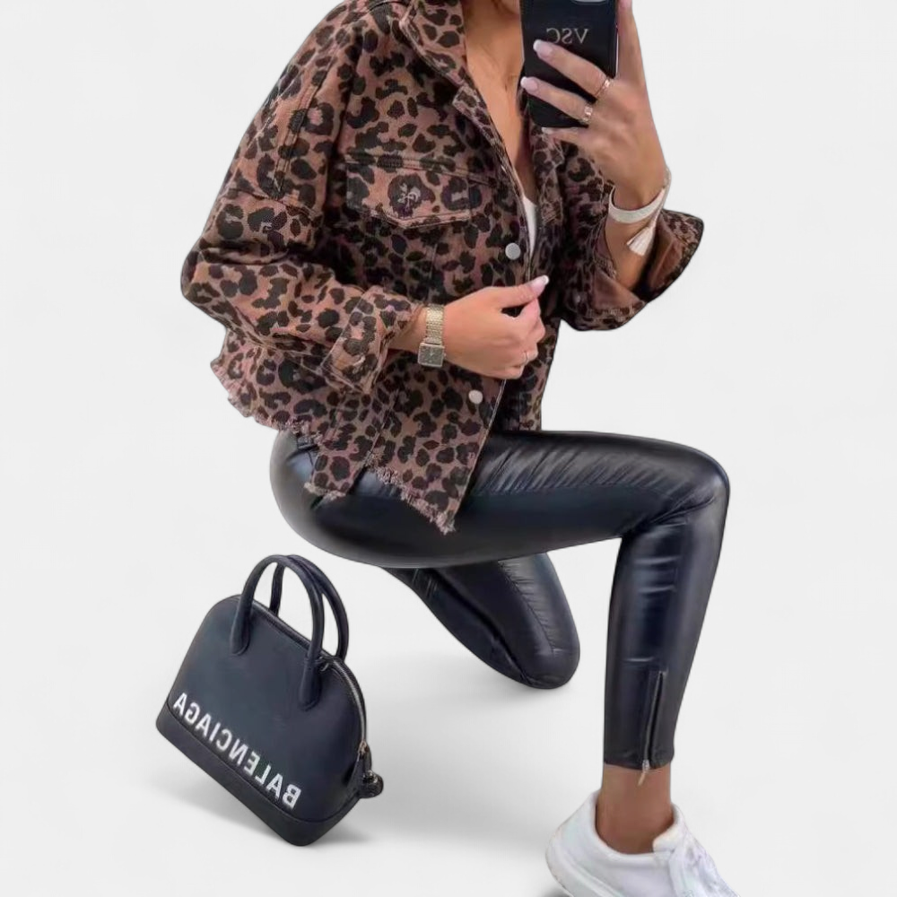 REEVA - Vintage Leopard Long Sleeve Button Down Jacket