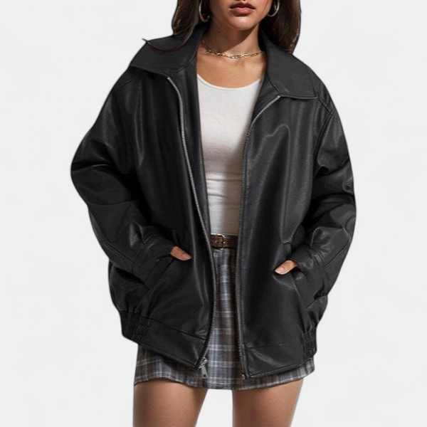 KENDRA - Women's Oversized Faux Suede Leather Motorcycle Jacket