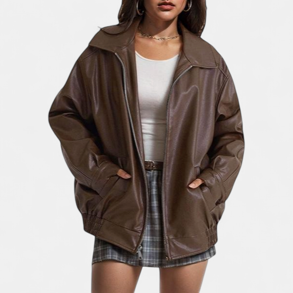 KENDRA - Women's Oversized Faux Suede Leather Motorcycle Jacket