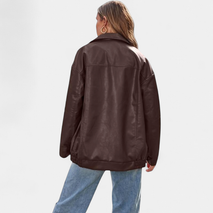 KENDRA - Women's Oversized Faux Suede Leather Motorcycle Jacket