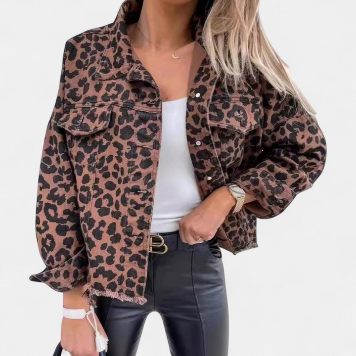 REEVA - Vintage Leopard Long Sleeve Button Down Jacket